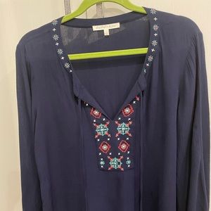 Ladies Daniel Rainn Blue Long Bell Sleeve Embroidered Blouse Size Small